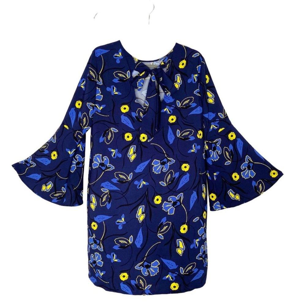 Halogen Floral Bow Back Shift Dress Bell Sleeves Size 1 Petite